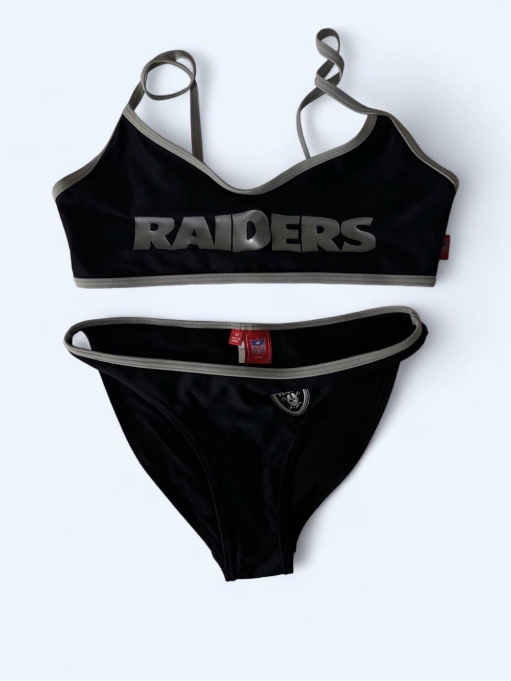 NFL Black Bikini Bottom with White Trim and Raiders Logo
